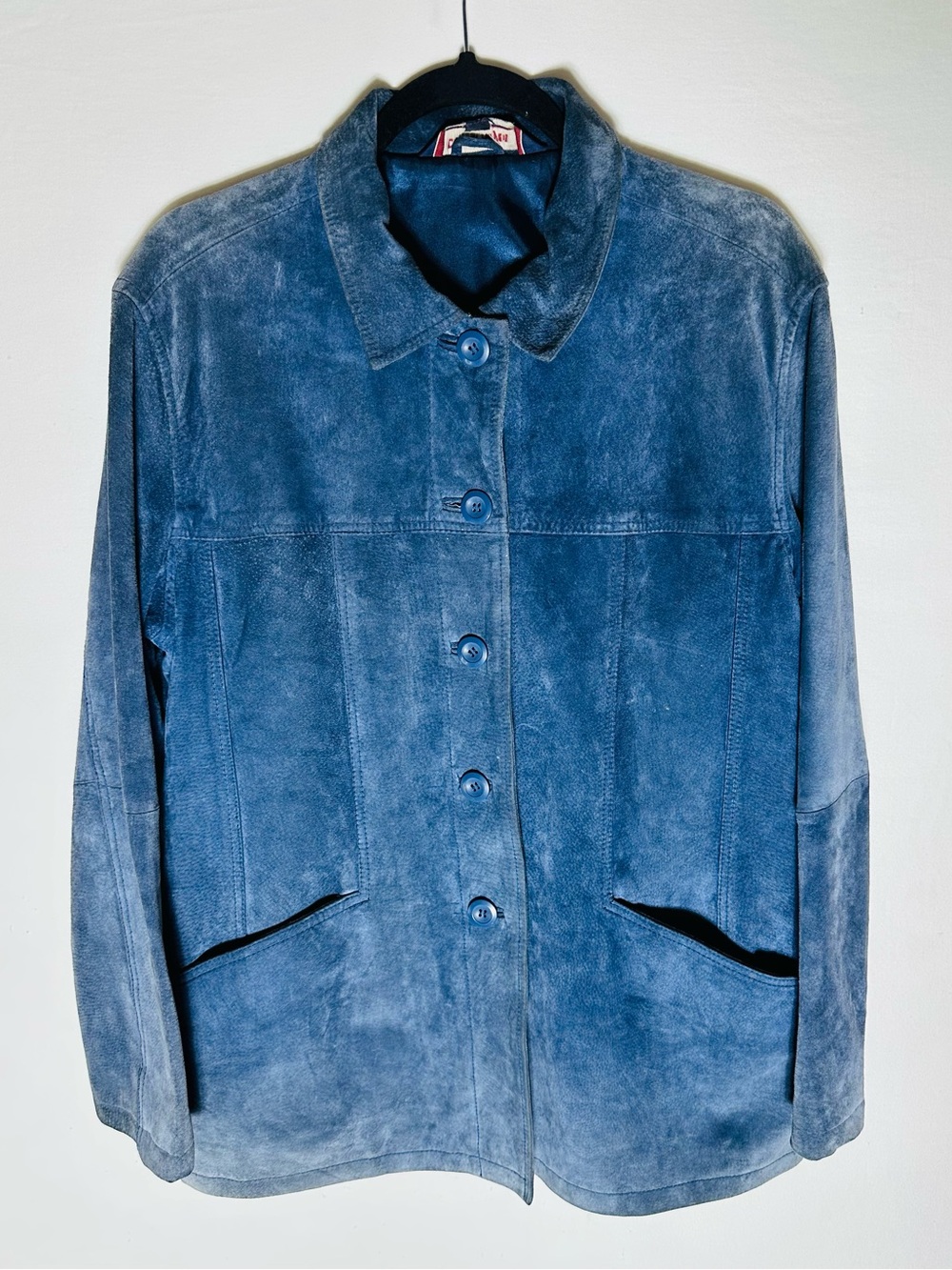 Vintage Denver Hayes Blue Grey Suede Leather Blazer Longline Chore Coat M